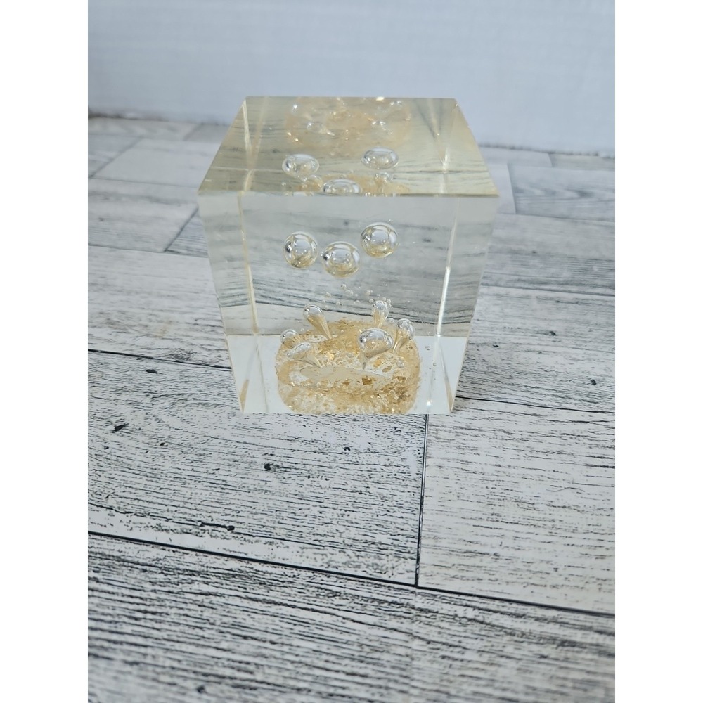 Joska‎ Crystal Paperweight Cube Gold Fleck Bubbles Decor